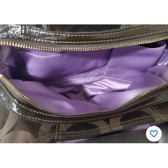 Coach Madison Maggie Bag Dark brown Gold Purple lining Signature C Pockets Hobo - Picture 14 of 15